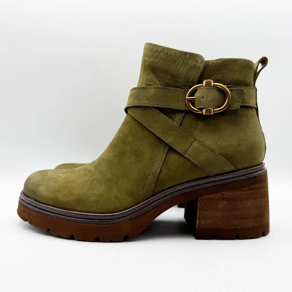 Sofft Womens Jenine Moto Ankle Boots Size US 11 Green Leather Block Heel NIB